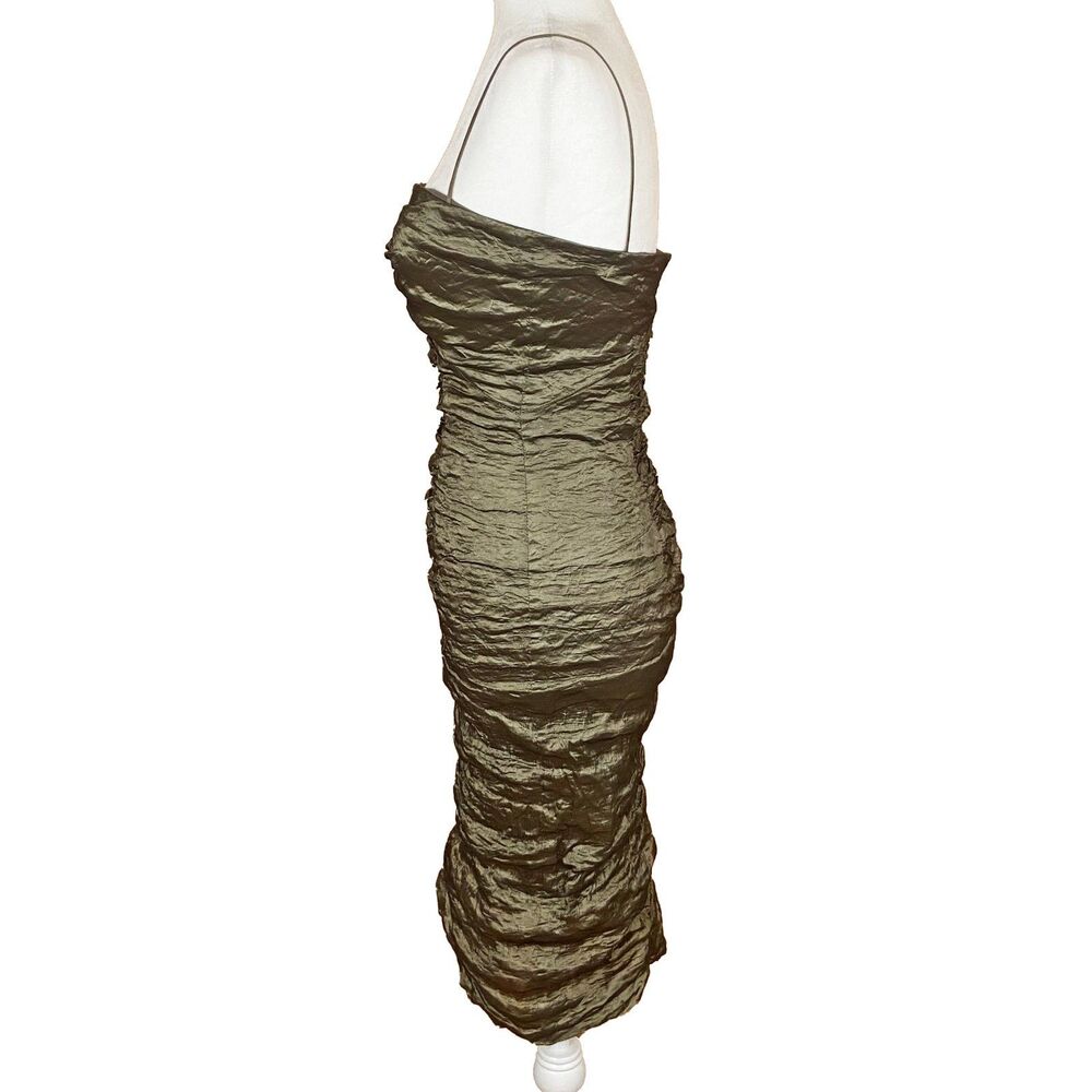 Nicole Miller Collection Ruched Cocktail Dress Size 6 Green Metallic Sleeveless - Picture 2 of 8